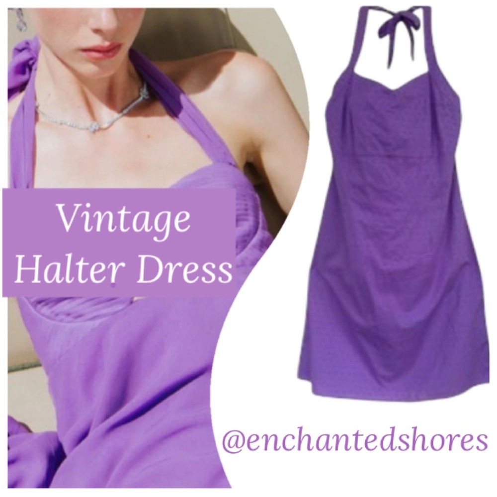 Vintage Halter Dress Vintage 90s Y2K Purple Speak Now Polka Dot Size 16 Large